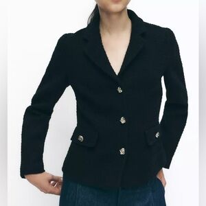 New ZARA Textured Short Blazer with Embossed Button